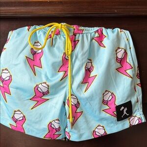 Baseballism Light Blue Shorts with Pink Lightning & Yellow Drawstring